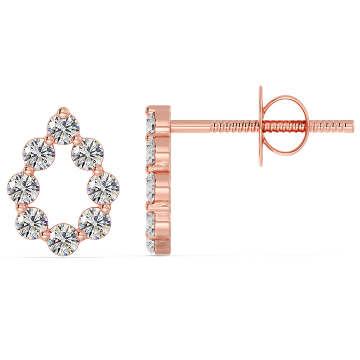 18KT Rose Gold Pear-Shaped Stud Earrings with Round Lab-Grown Diamonds, showcasing a sophisticated and romantic style