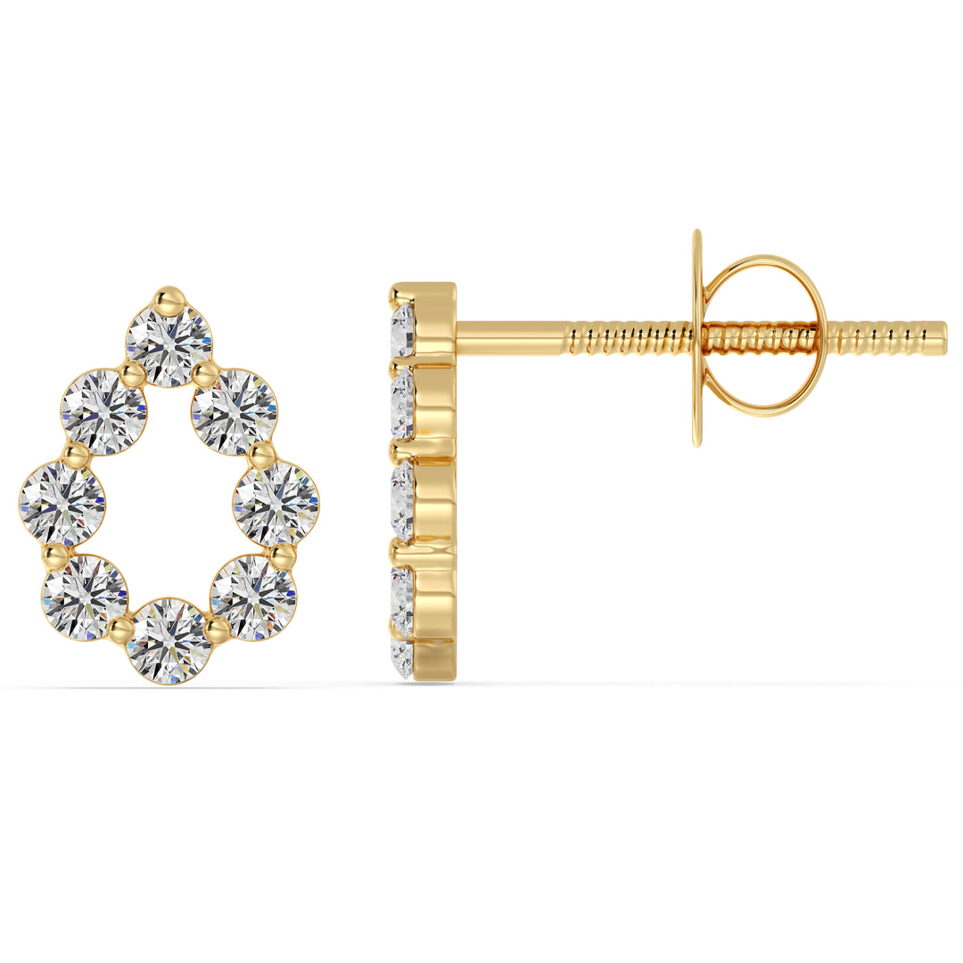 18KT Yellow Gold Pear-Shaped Stud Earrings with Round Lab-Grown Diamonds, featuring a timeless and elegant design.
