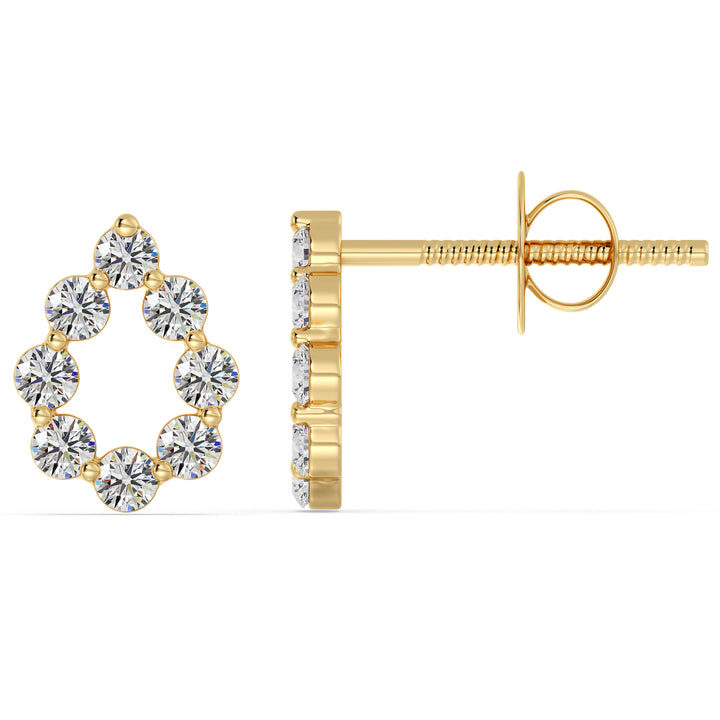 18KT Yellow Gold Pear-Shaped Stud Earrings with Round Lab-Grown Diamonds, featuring a timeless and elegant design.