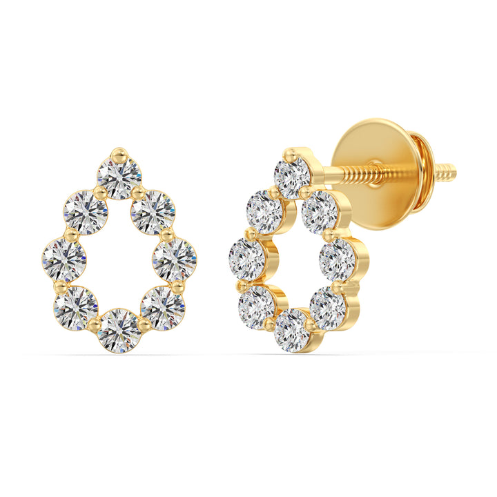 18KT Yellow Gold Pear-Shaped Stud Earrings with Round Lab-Grown Diamonds, featuring a timeless and elegant design.