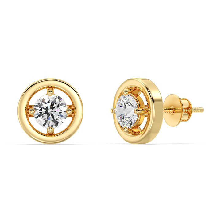 18K Yellow Gold Round Lab-Grown Diamond Classic Stud Earrings for Women