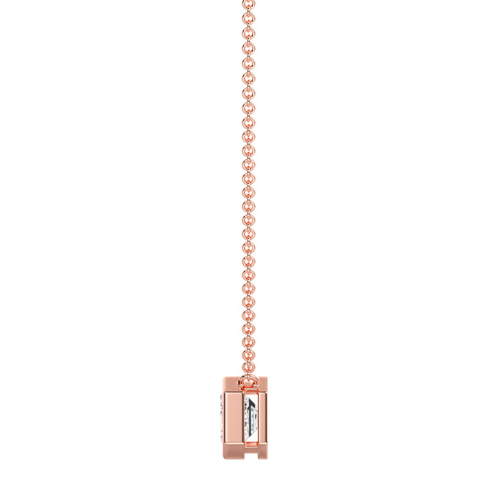 2.00ct Emerald-Cut Lab-Grown Diamond Solitaire Pendant Necklace in 18K Rose Gold, showcasing a romantic pink hue with a bezel setting and elegant chain