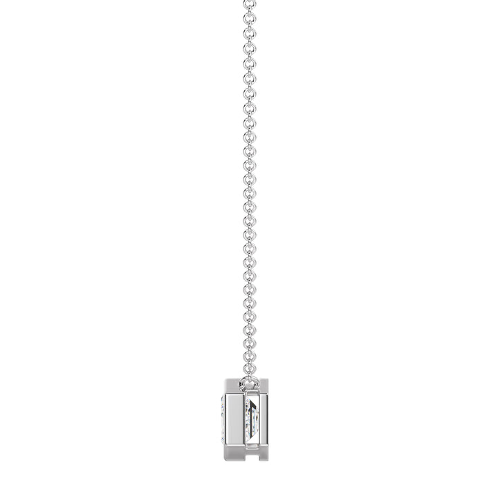 2.00ct Emerald-Cut Lab-Grown Diamond Solitaire Pendant Necklace in 18K White Gold, highlighting modern elegance with a sleek bezel setting and a sophisticated chain.