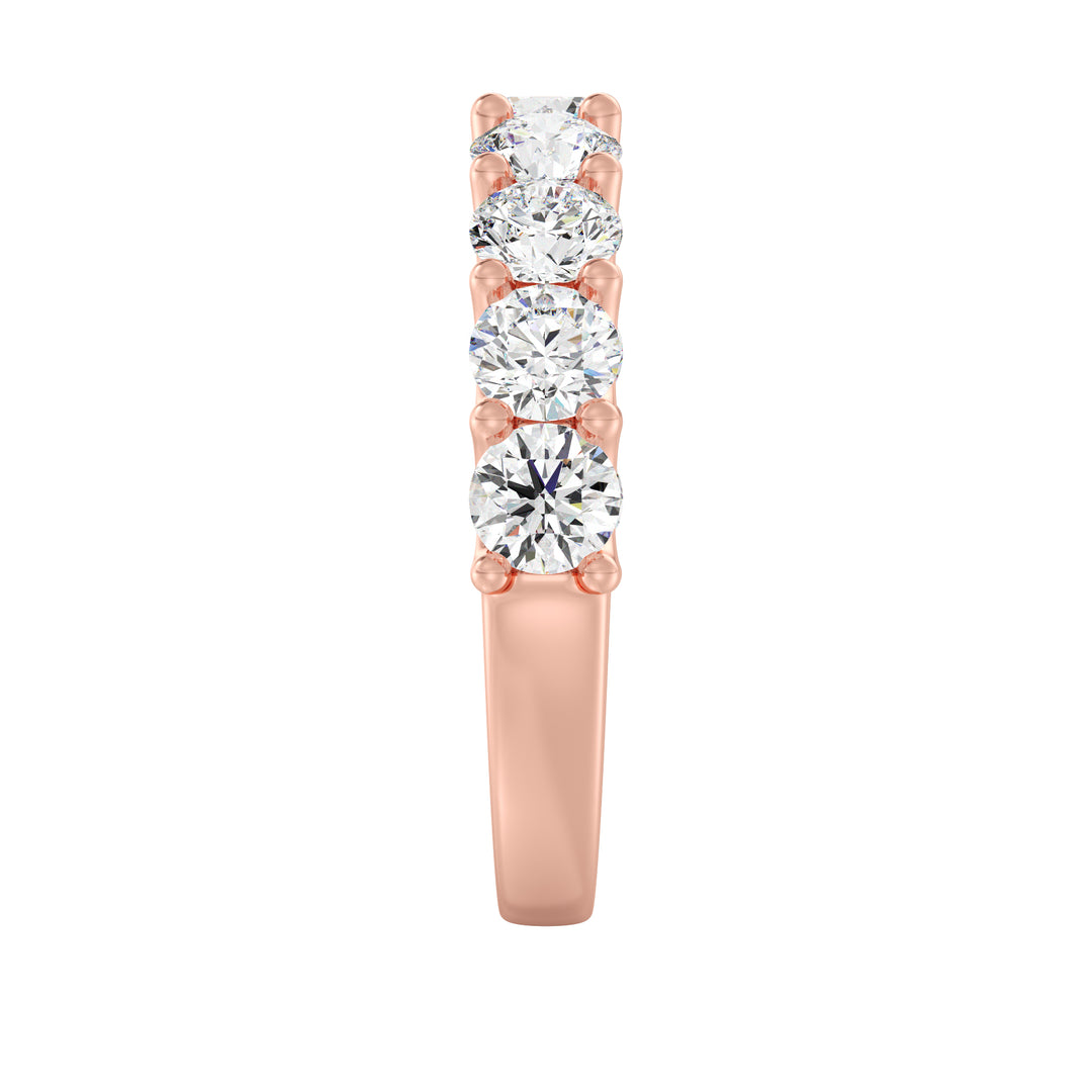 9-Stone Elegant Round-Cut Lab-Grown Diamond Scallop Half-Eternity Wedding Ring in 18K Rose Gold, showcasing radiant EF color VS clarity diamonds set in a warm and romantic shared prong scalloped band
