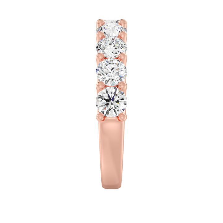 9-Stone Elegant Round-Cut Lab-Grown Diamond Scallop Half-Eternity Wedding Ring in 18K Rose Gold, showcasing radiant EF color VS clarity diamonds set in a warm and romantic shared prong scalloped band