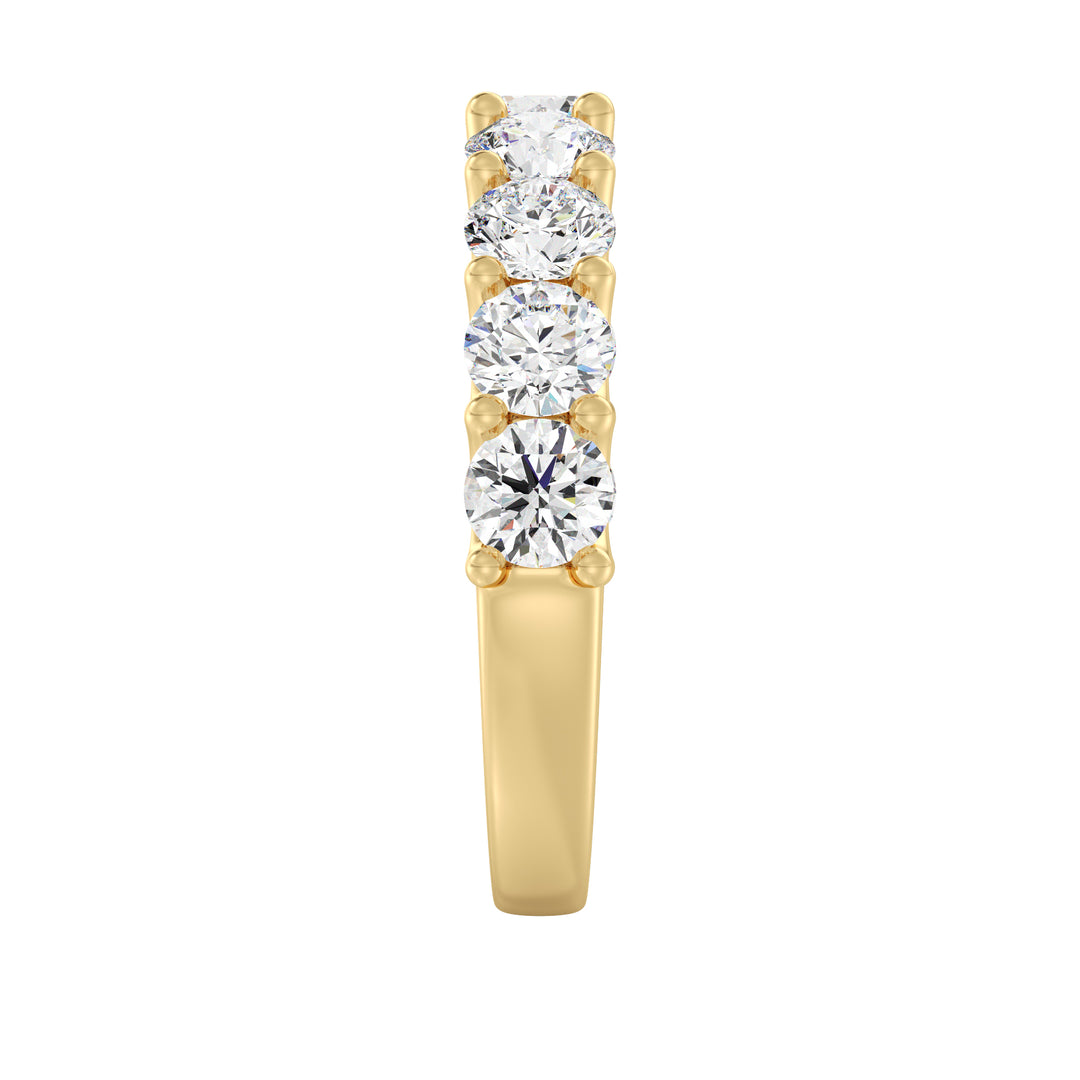 9-Stone Elegant Round-Cut Lab-Grown Diamond Scallop Half-Eternity Wedding Ring in 18K Yellow Gold, featuring dazzling EF color VS clarity diamonds in a sleek shared prong scalloped band