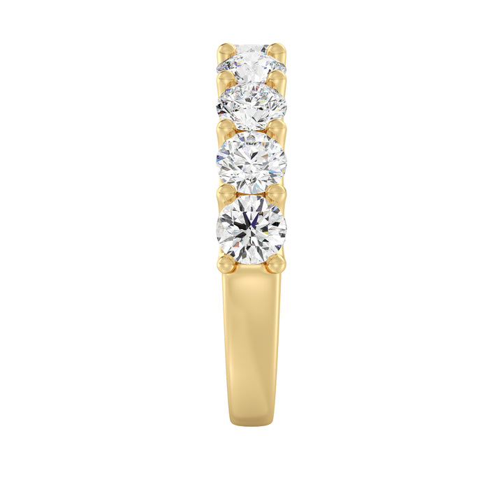 9-Stone Elegant Round-Cut Lab-Grown Diamond Scallop Half-Eternity Wedding Ring in 18K Yellow Gold, featuring dazzling EF color VS clarity diamonds in a sleek shared prong scalloped band