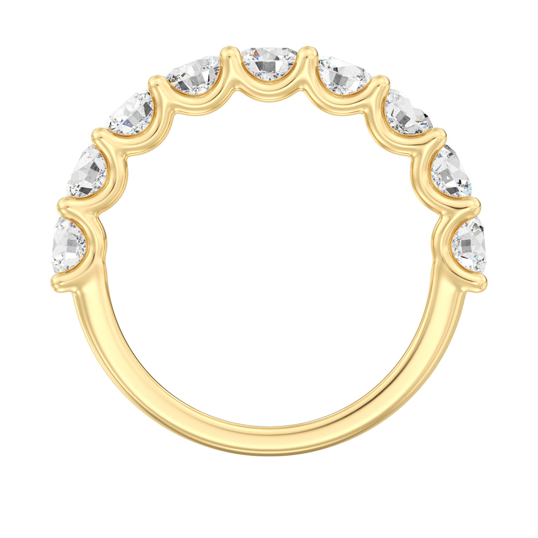 9-Stone Elegant Round-Cut Lab-Grown Diamond Scallop Half-Eternity Wedding Ring in 18K Yellow Gold, featuring dazzling EF color VS clarity diamonds in a sleek shared prong scalloped band