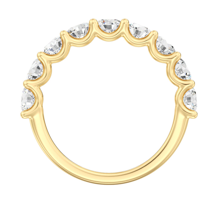 9-Stone Elegant Round-Cut Lab-Grown Diamond Scallop Half-Eternity Wedding Ring in 18K Yellow Gold, featuring dazzling EF color VS clarity diamonds in a sleek shared prong scalloped band