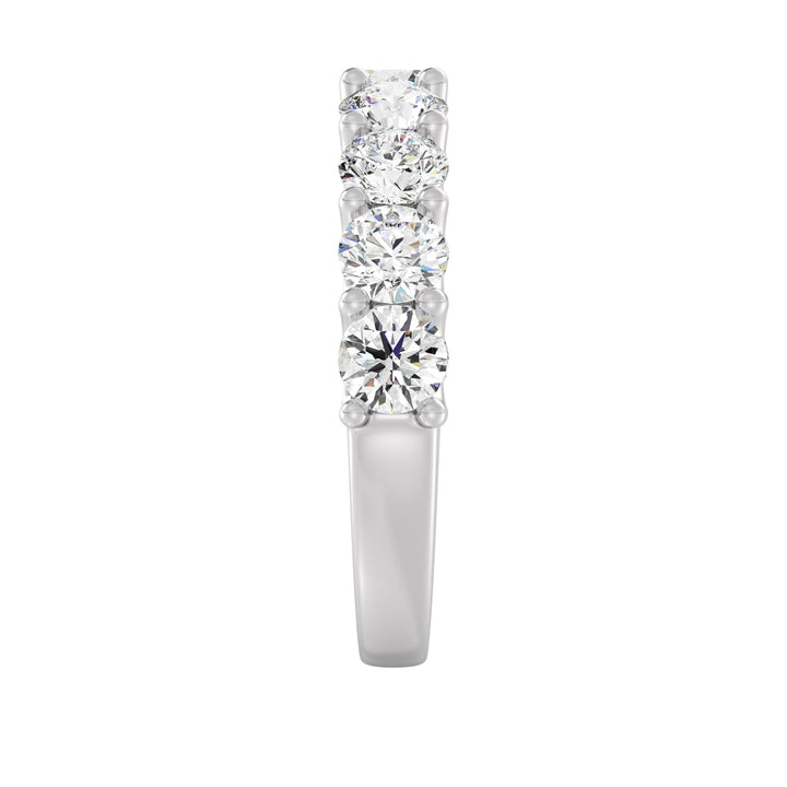 9-Stone Elegant Round-Cut Lab-Grown Diamond Scallop Half-Eternity Wedding Ring in 18K White Gold, highlighting brilliant EF color VS clarity diamonds in a modern and sophisticated shared prong scalloped band