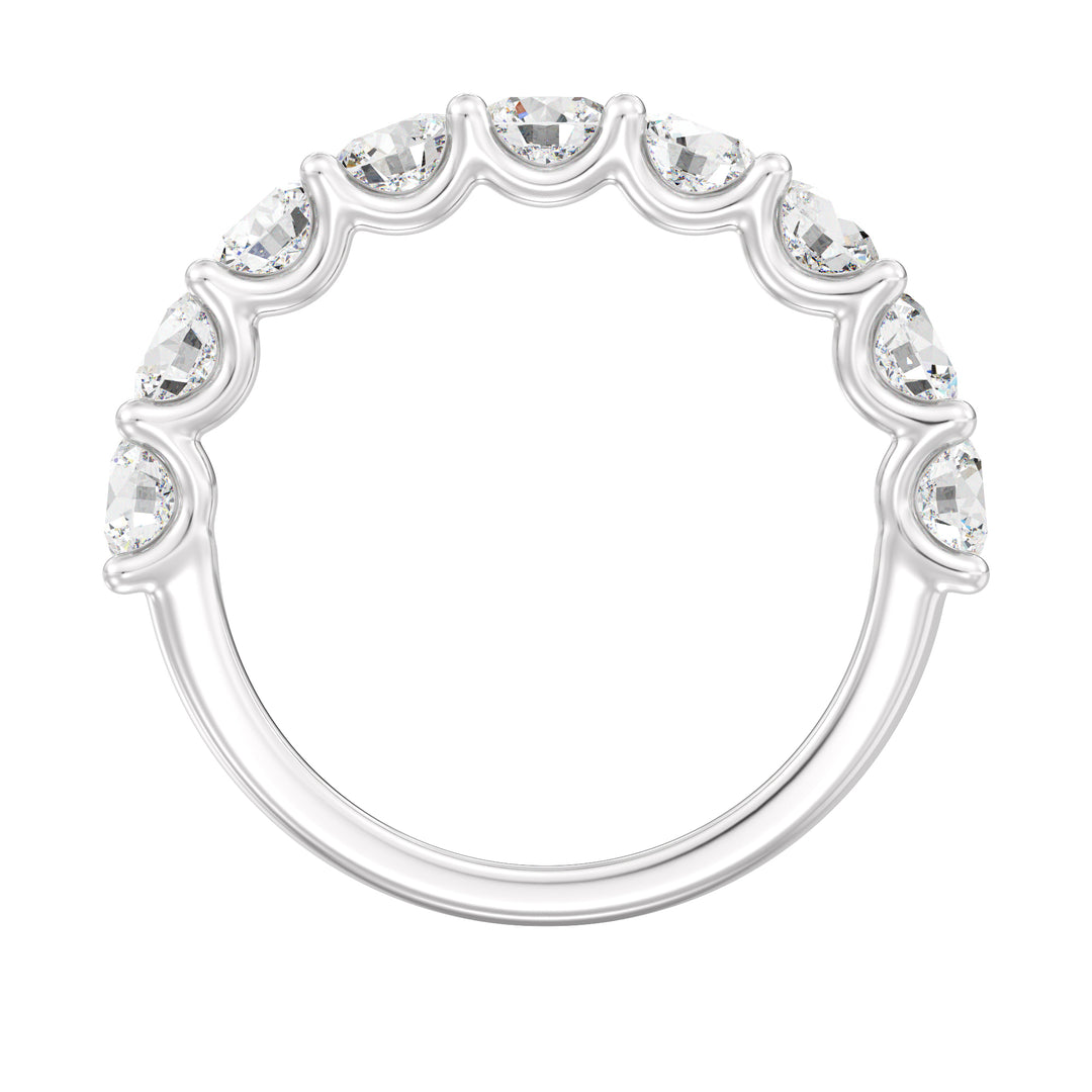 9-Stone Elegant Round-Cut Lab-Grown Diamond Scallop Half-Eternity Wedding Ring in 18K White Gold, highlighting brilliant EF color VS clarity diamonds in a modern and sophisticated shared prong scalloped band