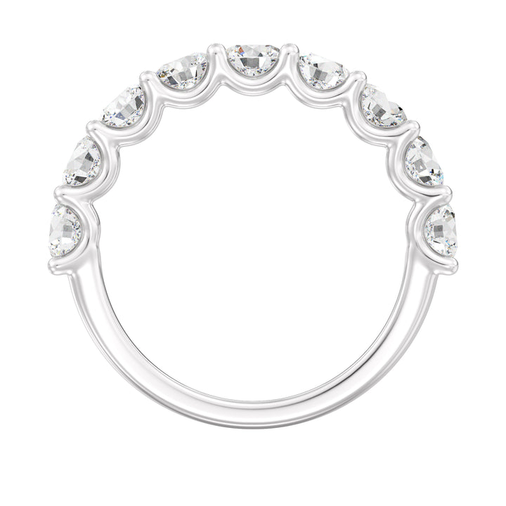 9-Stone Elegant Round-Cut Lab-Grown Diamond Scallop Half-Eternity Wedding Ring in 18K White Gold, highlighting brilliant EF color VS clarity diamonds in a modern and sophisticated shared prong scalloped band