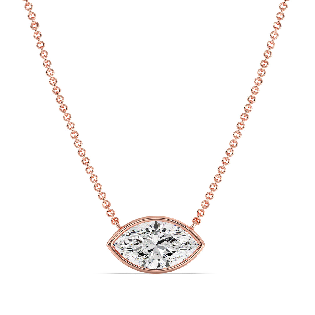 2 Carat Marquise-Cut Lab-Grown Diamond Bezel-Set Solitaire Pendant Necklace in 18K Rose Gold