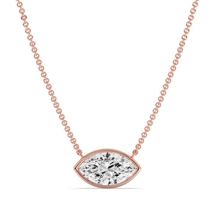 2 Carat Marquise-Cut Lab-Grown Diamond Bezel-Set Solitaire Pendant Necklace in 18K Rose Gold