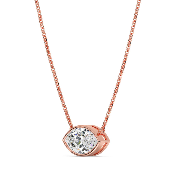2 Carat Marquise-Cut Lab-Grown Diamond Bezel-Set Solitaire Pendant Necklace in 18K Rose Gold