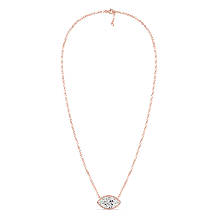 2 Carat Marquise-Cut Lab-Grown Diamond Bezel-Set Solitaire Pendant Necklace in 18K Rose Gold