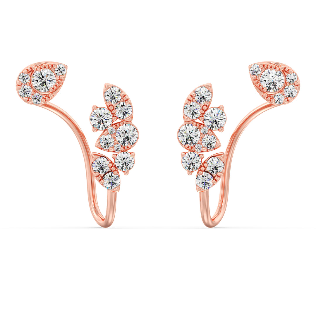 18K Rose Gold Lab-Grown Diamond Stud Earrings adorned with 30 round, brilliant-cut diamonds for a romantic allure