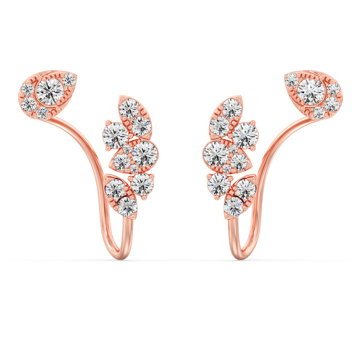 18K Rose Gold Lab-Grown Diamond Stud Earrings adorned with 30 round, brilliant-cut diamonds for a romantic allure