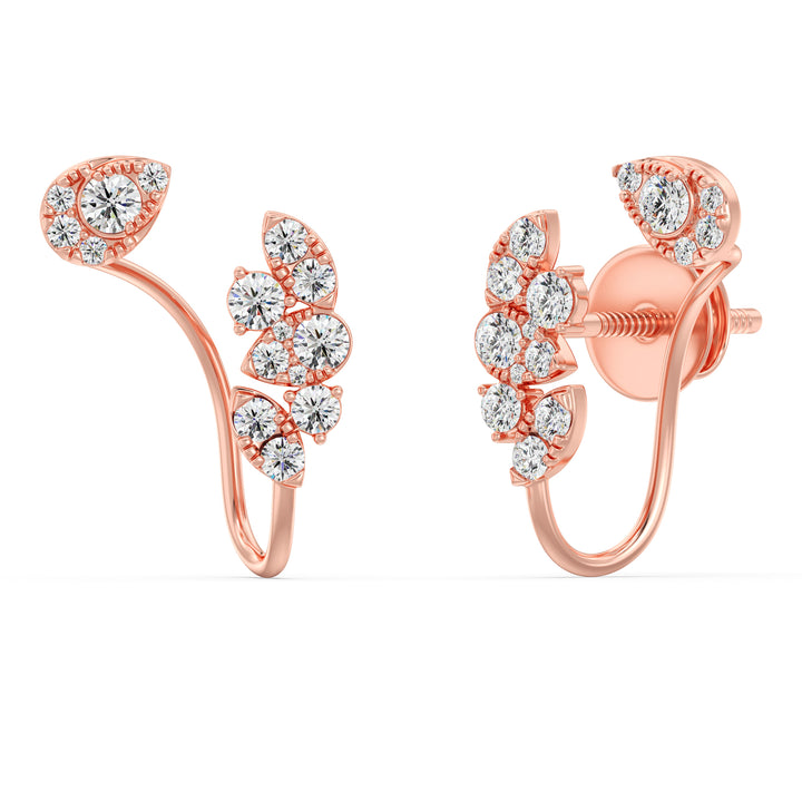 18K Rose Gold Lab-Grown Diamond Stud Earrings adorned with 30 round, brilliant-cut diamonds for a romantic allure
