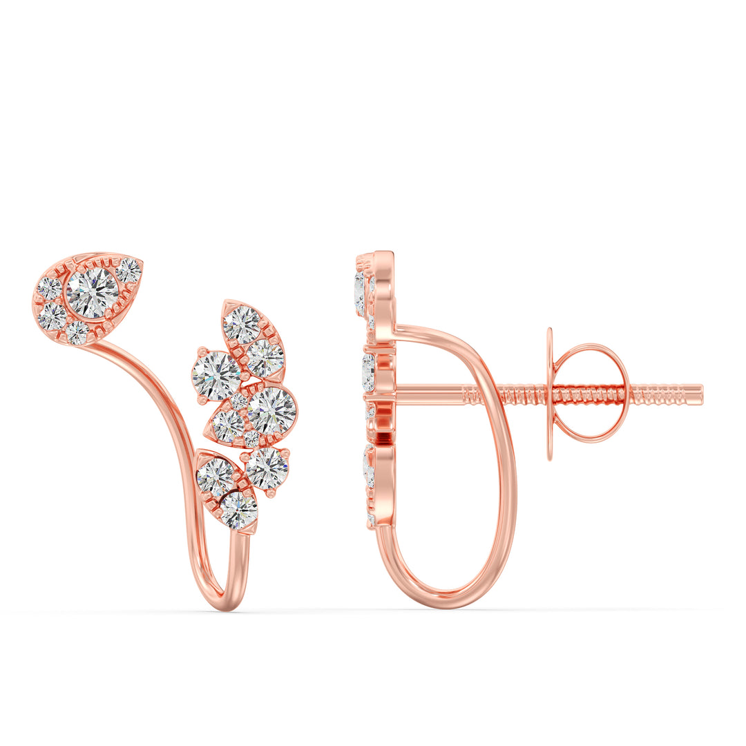 18K Rose Gold Lab-Grown Diamond Stud Earrings adorned with 30 round, brilliant-cut diamonds for a romantic allure