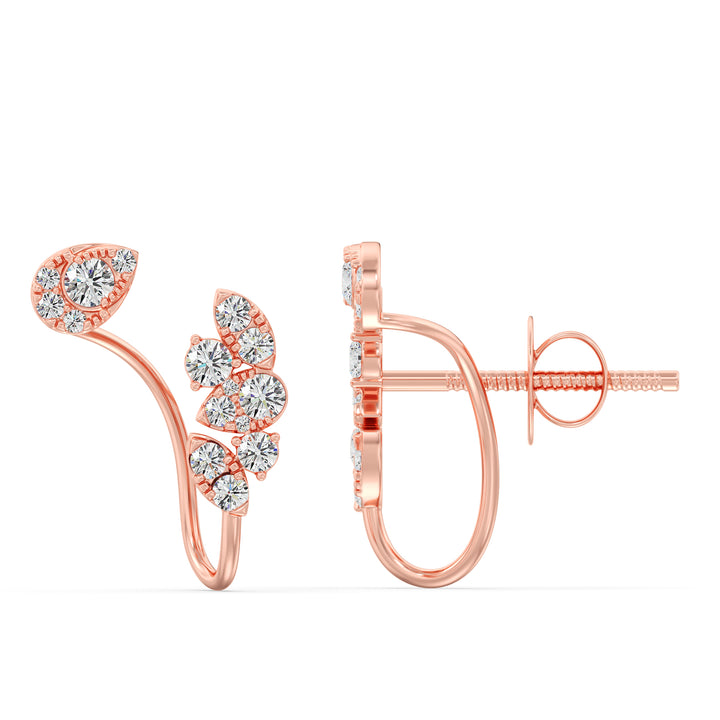 18K Rose Gold Lab-Grown Diamond Stud Earrings adorned with 30 round, brilliant-cut diamonds for a romantic allure