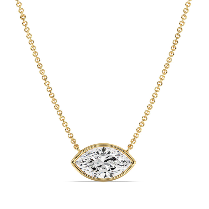 2 Carat Marquise-Cut Lab-Grown Diamond Bezel-Set Solitaire Pendant Necklace in 18K Yellow Gold