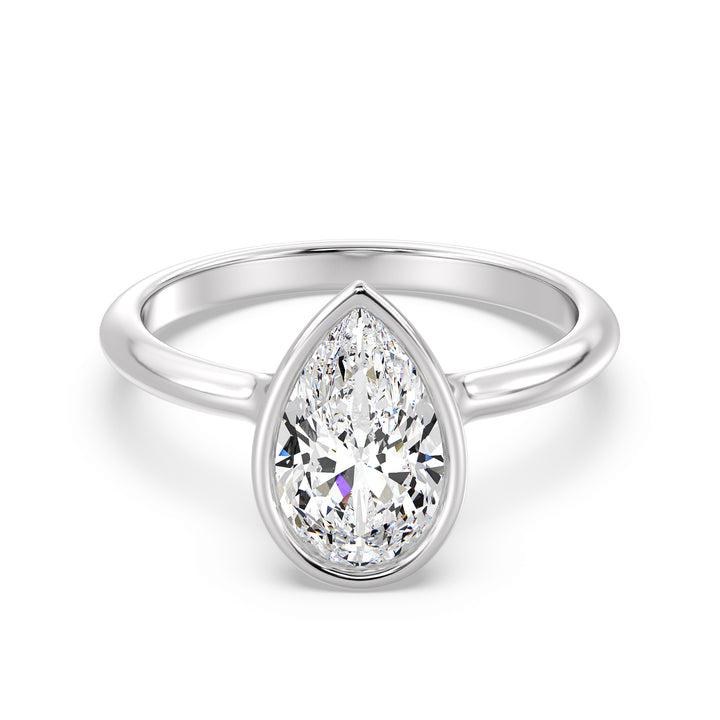Elegant Pear-Cut Bezel-Set Lab-Grown Diamond Solitaire Ring in 18K White Gold – Available in 1ct, 2ct, 3ct, and 4ct