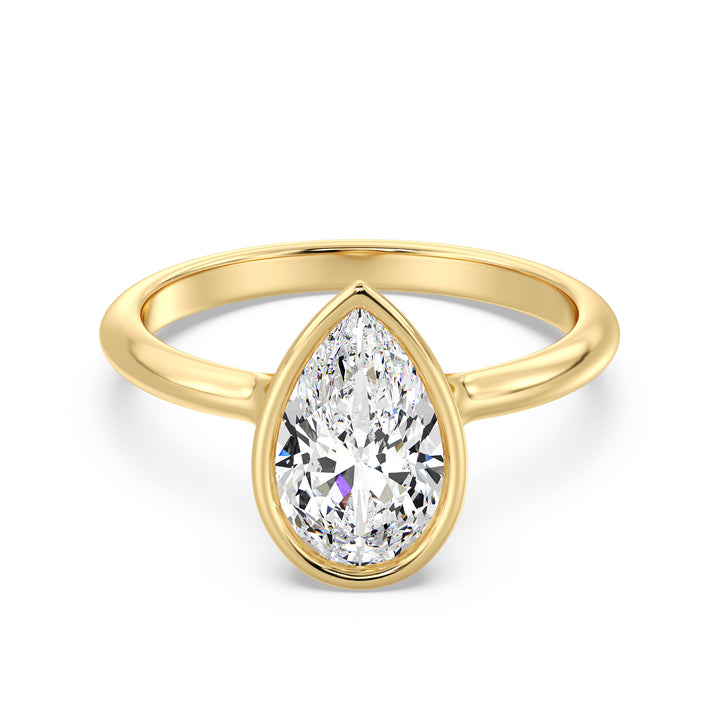 Elegant Pear-Cut Bezel-Set Lab-Grown Diamond Solitaire Ring in 18K Yellow Gold – Available in 1ct, 2ct, 3ct, and 4ct