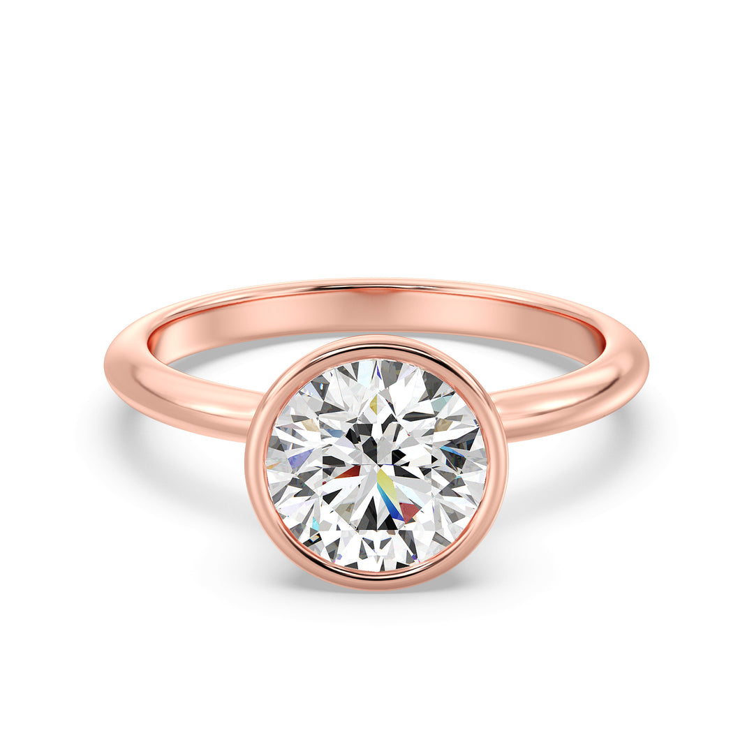 Elegant Round-Cut Lab-Grown Diamond Bezel-Set Solitaire Ring in 18K Rose Gold – Available in 1, 2, 3, or 4 Carats