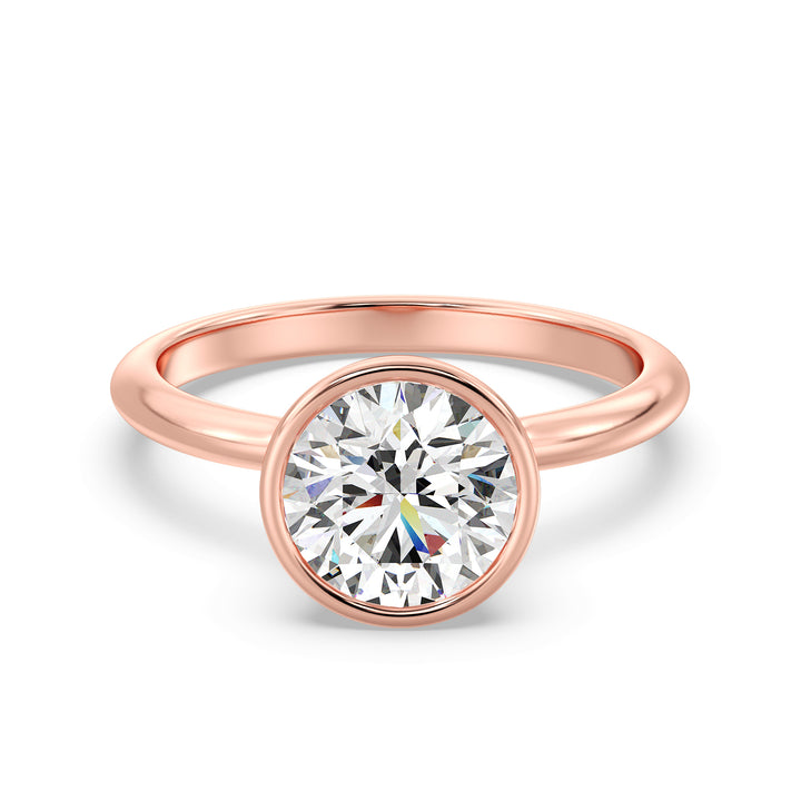 Elegant Round-Cut Lab-Grown Diamond Bezel-Set Solitaire Ring in 18K Rose Gold – Available in 1, 2, 3, or 4 Carats