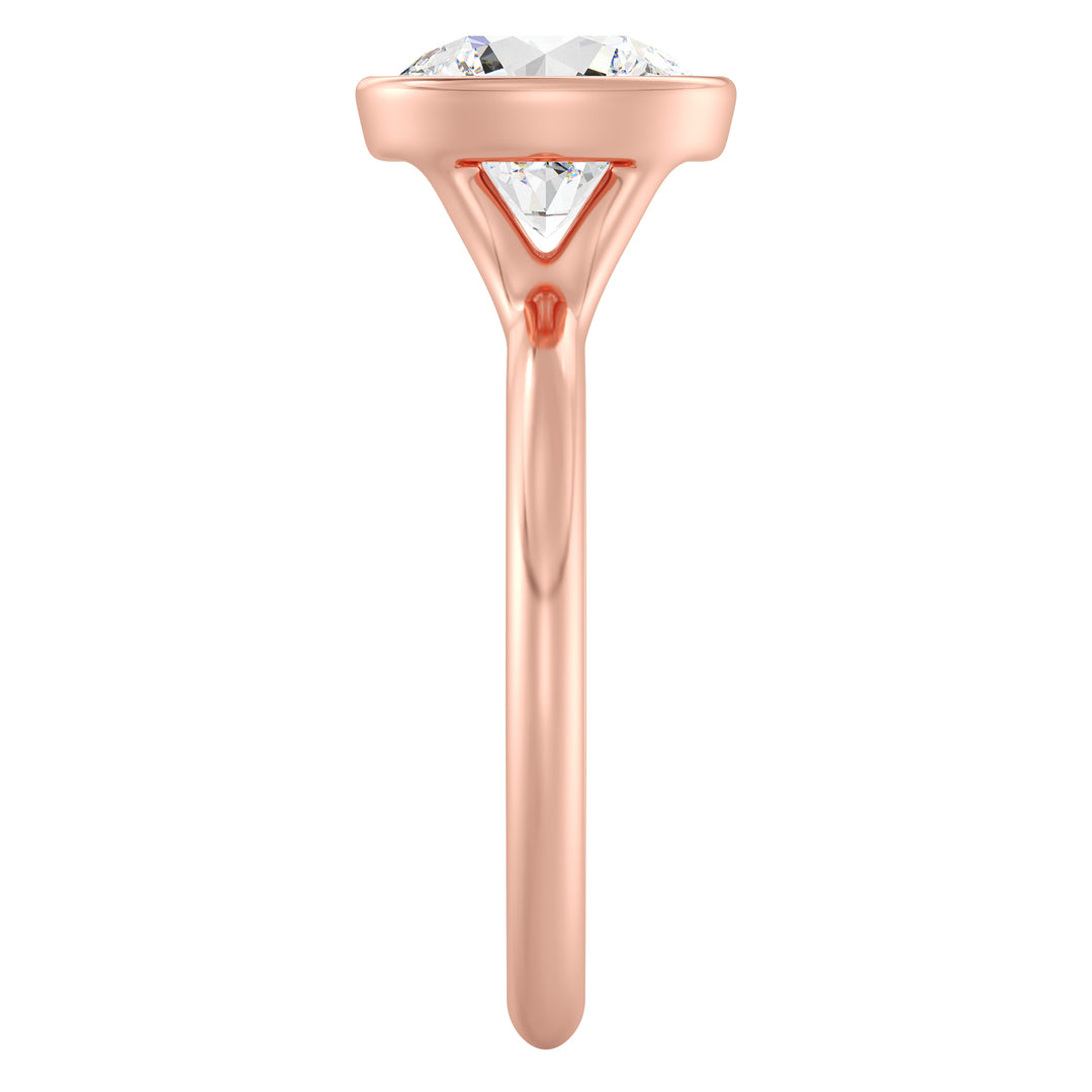 Elegant Round-Cut Lab-Grown Diamond Bezel-Set Solitaire Ring in 18K Rose Gold – Available in 1, 2, 3, or 4 Carats