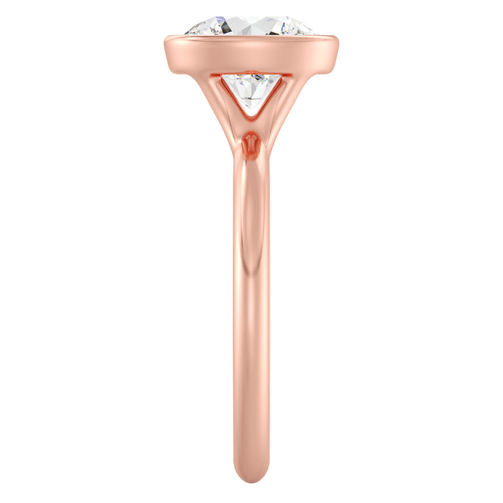 Elegant Round-Cut Lab-Grown Diamond Bezel-Set Solitaire Ring in 18K Rose Gold – Available in 1, 2, 3, or 4 Carats