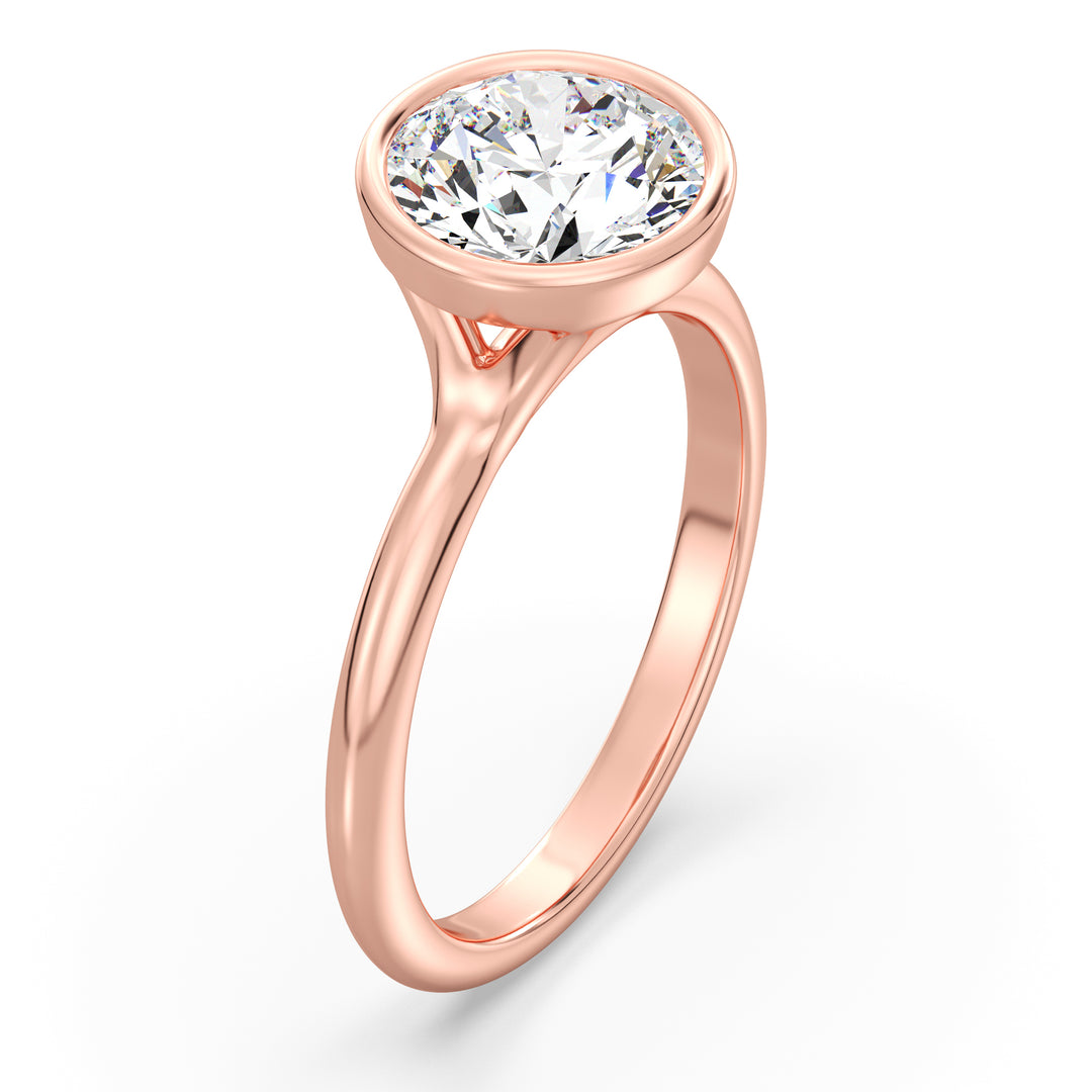 Elegant Round-Cut Lab-Grown Diamond Bezel-Set Solitaire Ring in 18K Rose Gold – Available in 1, 2, 3, or 4 Carats