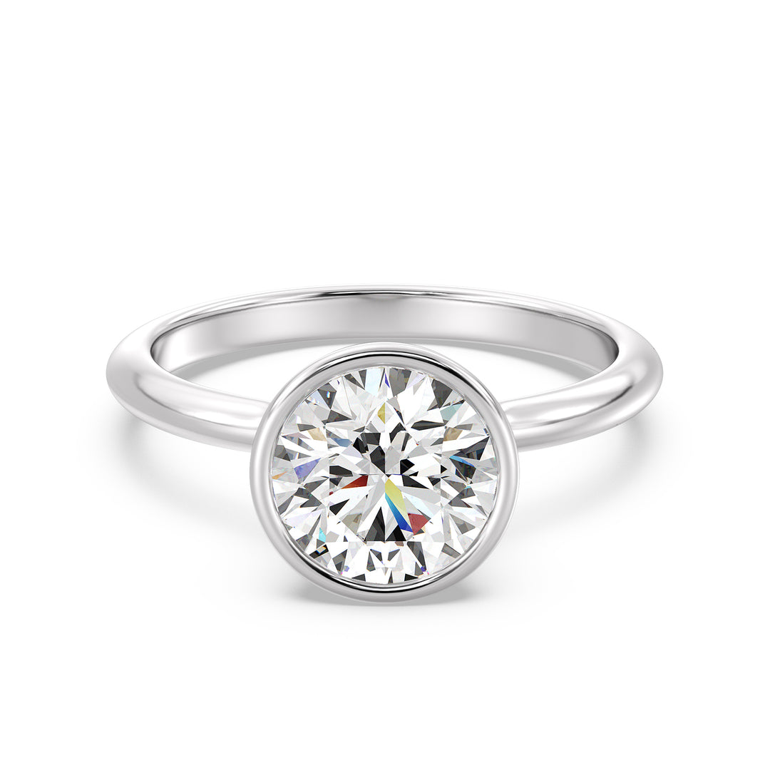 Elegant Round-Cut Lab-Grown Diamond Bezel-Set Solitaire Ring in 18K White Gold – Available in 1, 2, 3, or 4 Carats