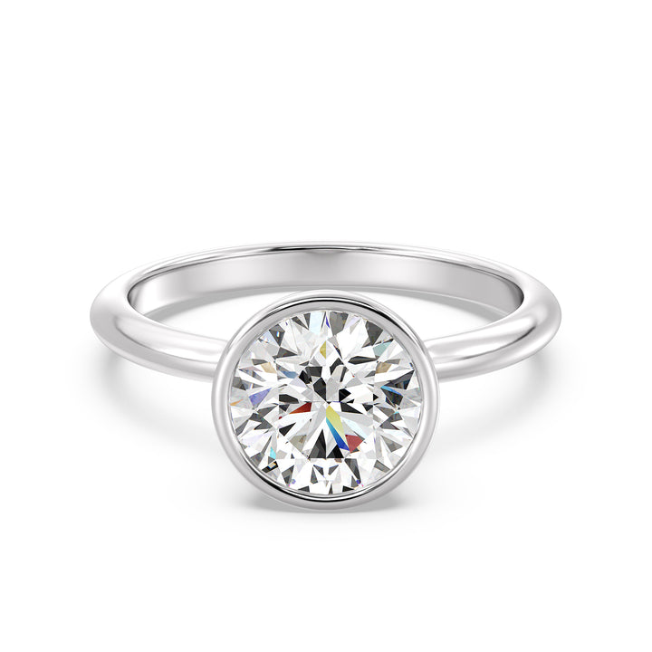 Elegant Round-Cut Lab-Grown Diamond Bezel-Set Solitaire Ring in 18K White Gold – Available in 1, 2, 3, or 4 Carats