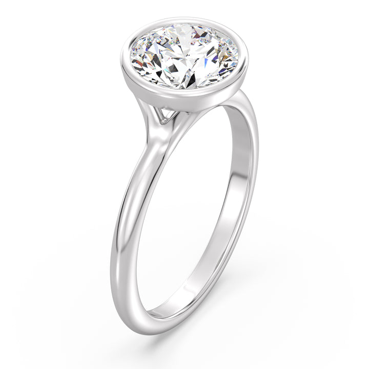Elegant Round-Cut Lab-Grown Diamond Bezel-Set Solitaire Ring in 18K White Gold – Available in 1, 2, 3, or 4 Carats