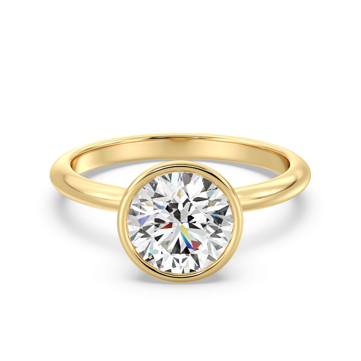 Elegant Round-Cut Lab-Grown Diamond Bezel-Set Solitaire Ring in 18K Yellow Gold – Available in 1, 2, 3, or 4 Carats