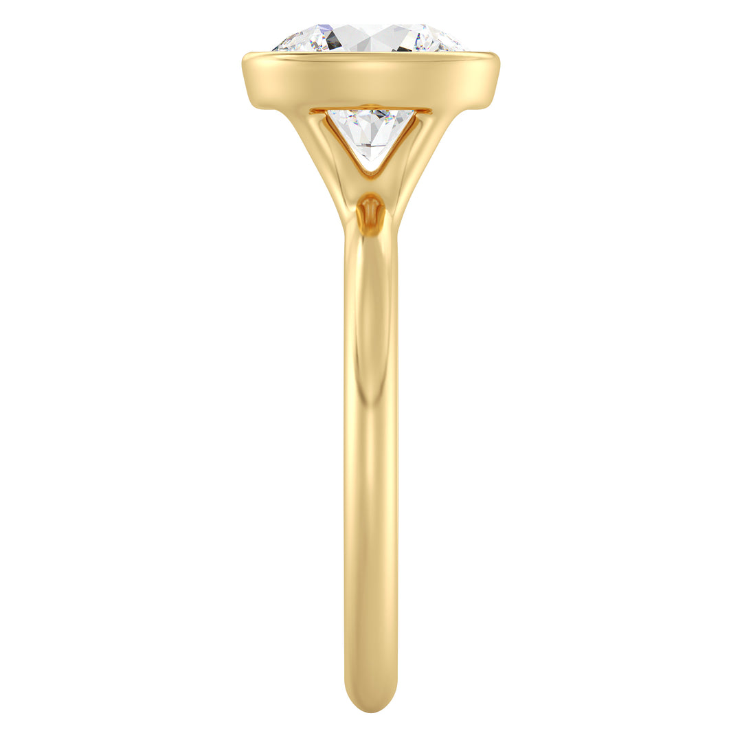 Elegant Round-Cut Lab-Grown Diamond Bezel-Set Solitaire Ring in 18K Yellow Gold – Available in 1, 2, 3, or 4 Carats