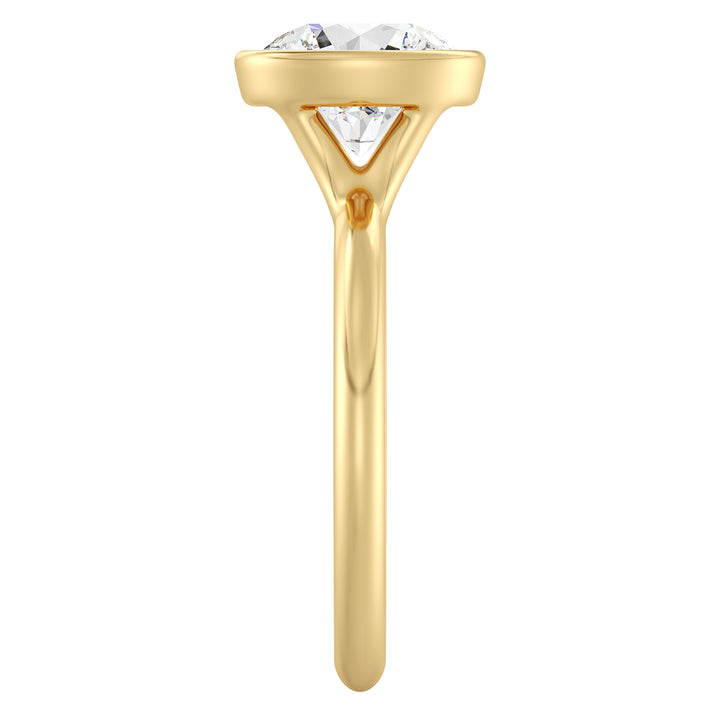 Elegant Round-Cut Lab-Grown Diamond Bezel-Set Solitaire Ring in 18K Yellow Gold – Available in 1, 2, 3, or 4 Carats