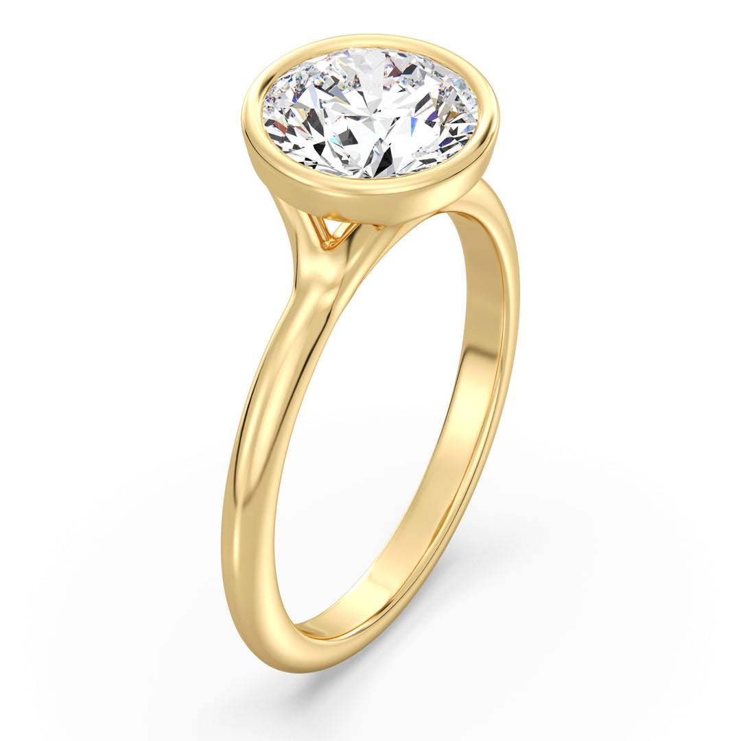 Elegant Round-Cut Lab-Grown Diamond Bezel-Set Solitaire Ring in 18K Yellow Gold – Available in 1, 2, 3, or 4 Carats