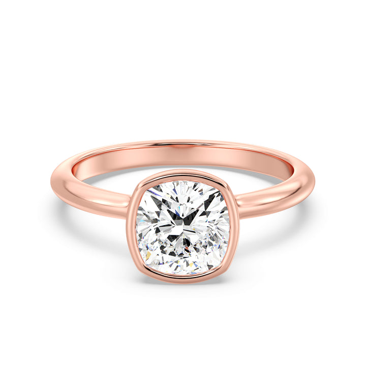 Elegant Square Cushion-Cut Bezel-Set Lab-Grown Diamond Solitaire Ring in 18K Rose Gold – Available in 1ct, 2ct, 3ct, or 4ct.