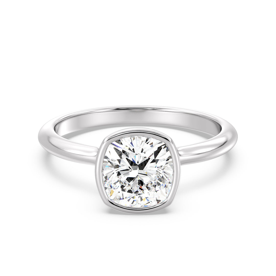 Elegant Square Cushion-Cut Bezel-Set Lab-Grown Diamond Solitaire Ring in 18K White Gold – Available in 1ct, 2ct, 3ct, or 4ct.
