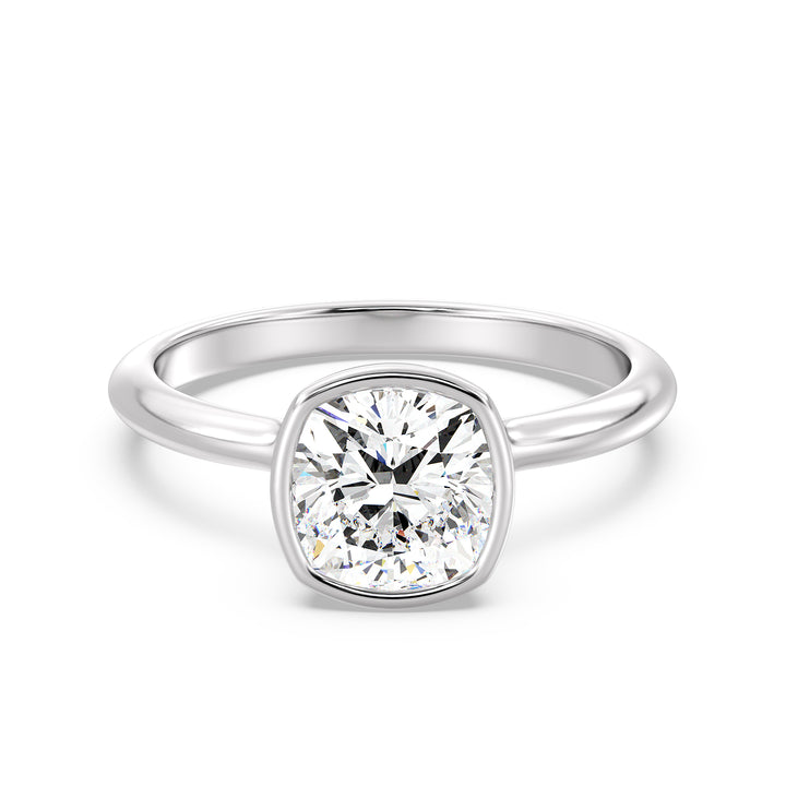 Elegant Square Cushion-Cut Bezel-Set Lab-Grown Diamond Solitaire Ring in 18K White Gold – Available in 1ct, 2ct, 3ct, or 4ct.
