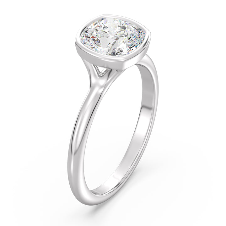 Elegant Square Cushion-Cut Bezel-Set Lab-Grown Diamond Solitaire Ring in 18K White Gold – Available in 1ct, 2ct, 3ct, or 4ct.