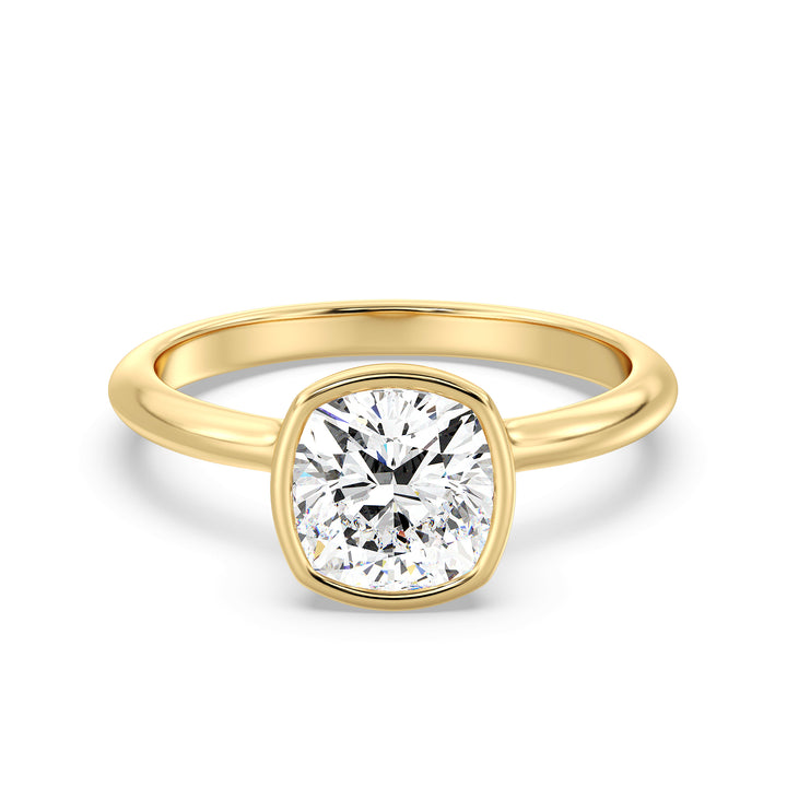 Elegant Square Cushion-Cut Bezel-Set Lab-Grown Diamond Solitaire Ring in 18K Yellow Gold – Available in 1ct, 2ct, 3ct, or 4ct.