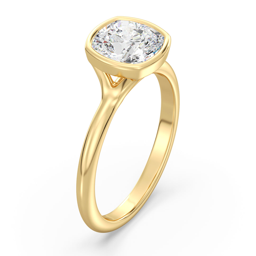 Elegant Square Cushion-Cut Bezel-Set Lab-Grown Diamond Solitaire Ring in 18K Yellow Gold – Available in 1ct, 2ct, 3ct, or 4ct.