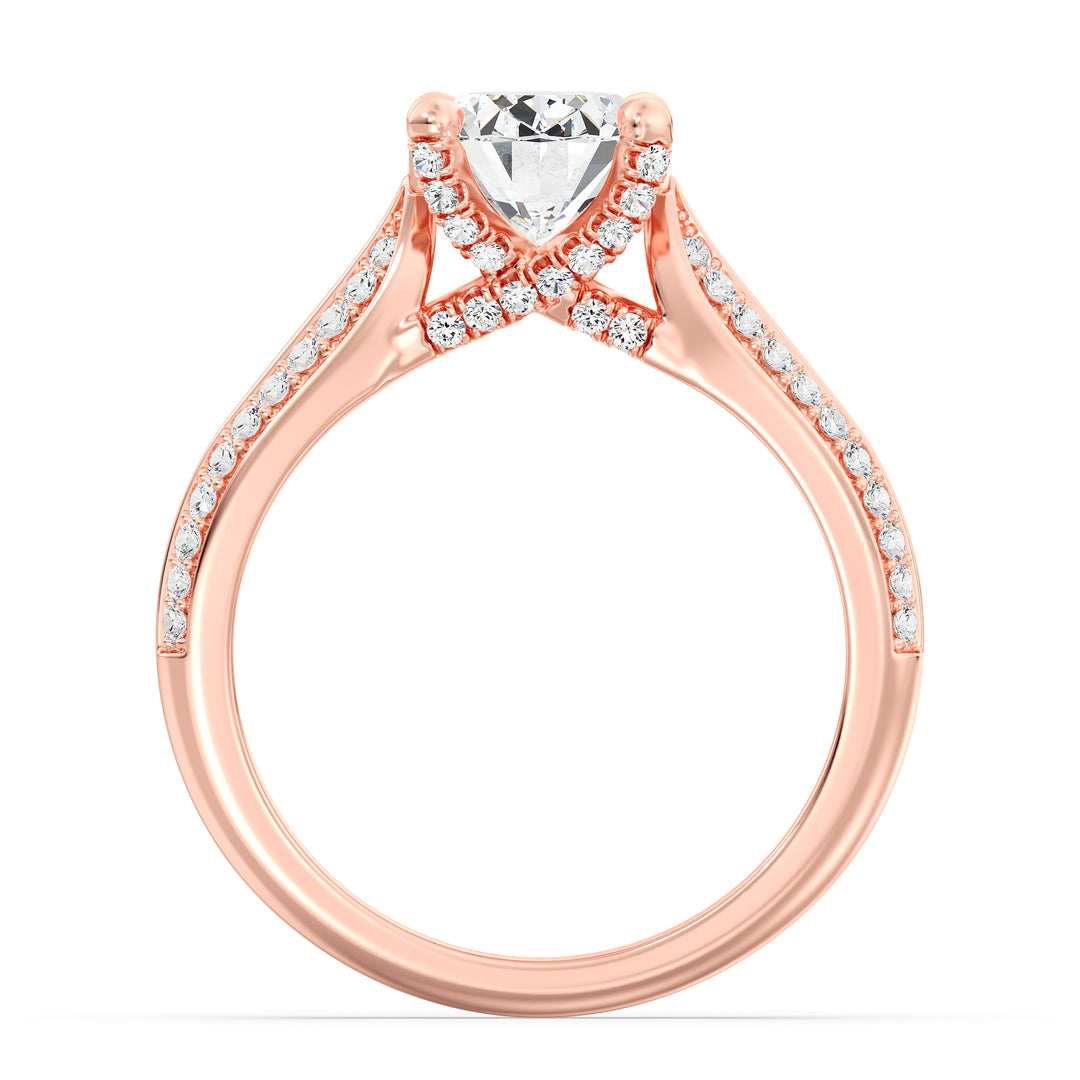 Oval-Cut Lab-Grown Diamond Engagement Ring with Pavé Band in 18K Rose Gold, elegantly crafted with a stunning oval diamond centerpiece and pavé detailing