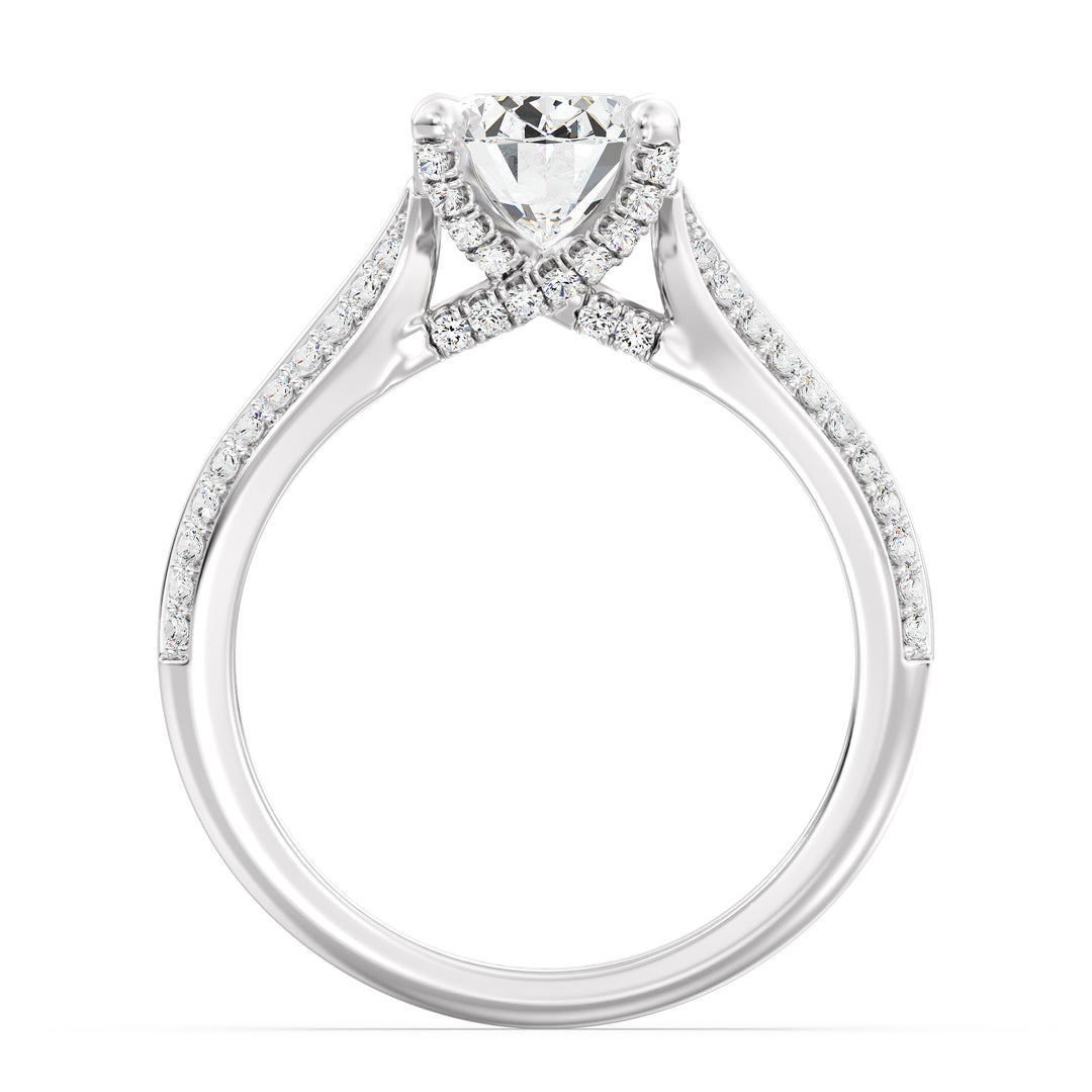 Oval-Cut Lab-Grown Diamond Engagement Ring with Pavé Band in 18K White Gold, showcasing a dazzling oval-cut diamond and round pavé accents