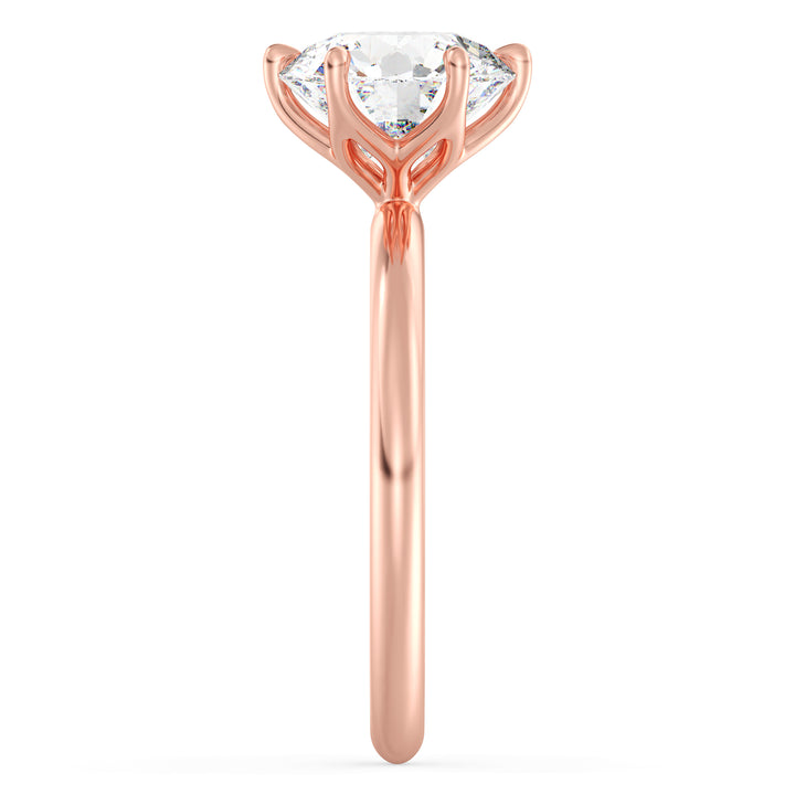 Elegant 6-Prong Round Lab-Grown Diamond Solitaire Engagement Ring in 18K Rose Gold showcasing a sparkling EF color VS clarity diamond in a romantic open basket setting