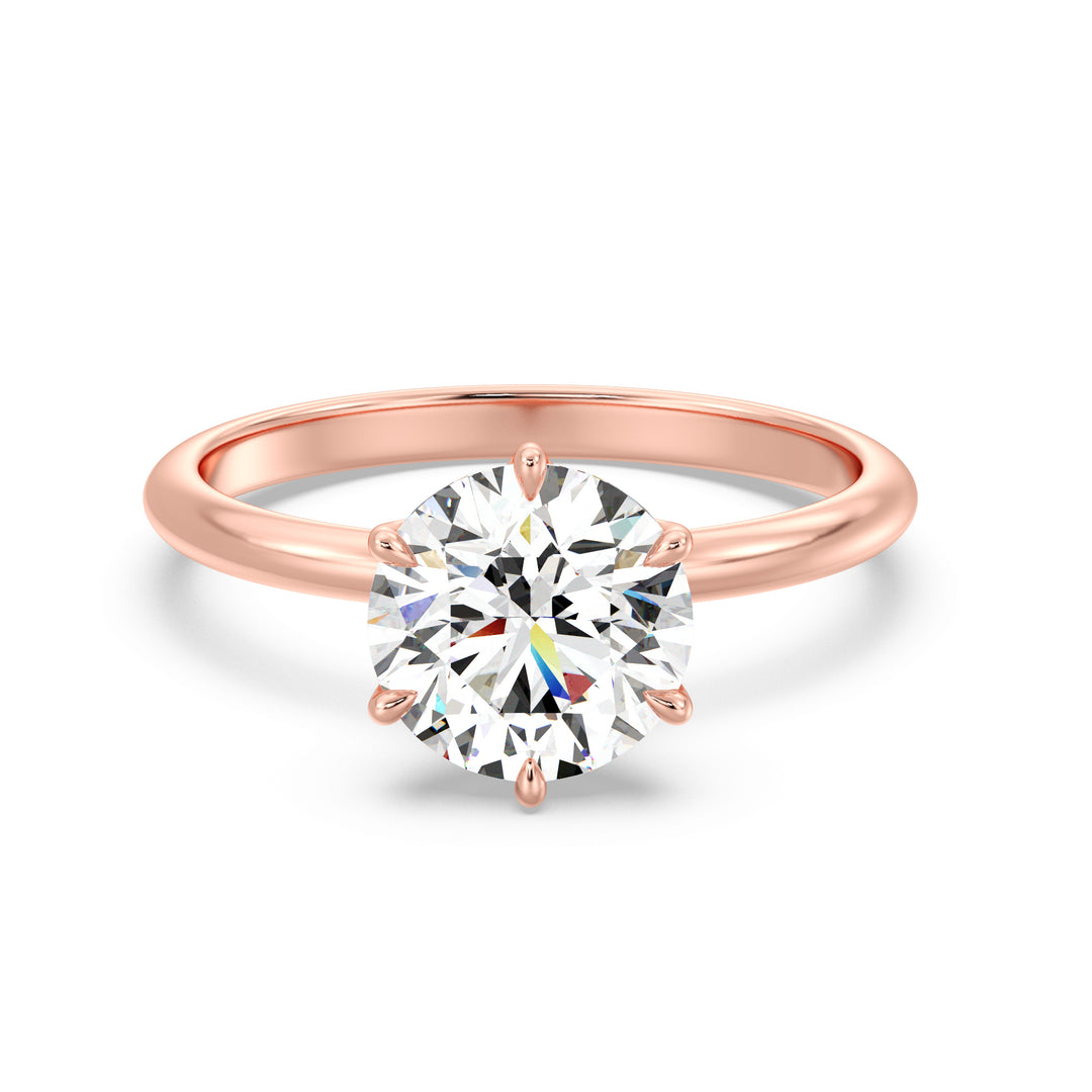 Elegant 6-Prong Round Lab-Grown Diamond Solitaire Engagement Ring in 18K Rose Gold showcasing a sparkling EF color VS clarity diamond in a romantic open basket setting